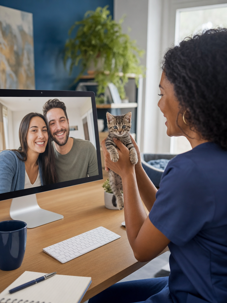 CatsDogs specialist helping a family choose a kitten via video call
